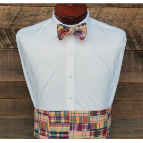 Desert Madras Patchwork Plaid Cummerbund & Bow Tie